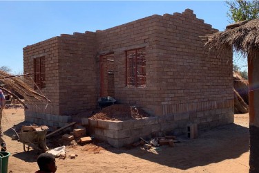 Brick house under construction in Malawi