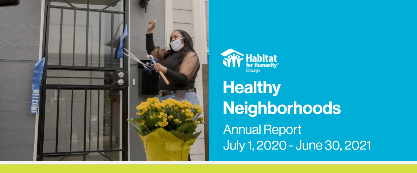 2021 Annual Report Cover - Homebuyer Celebrating after Home Ribbon Cutting