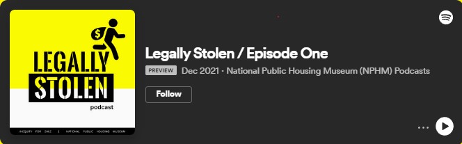 Spotify web player over the Legally Stolen podcast's first episode