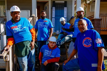 Neighbors at work on their block improvements