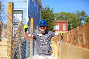 A volunteer on the new home construction site in Chicago