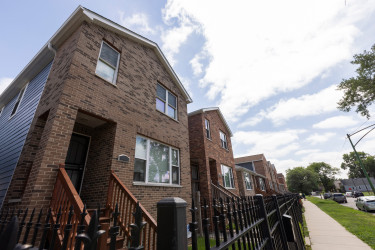 Houses with brick facade in a row